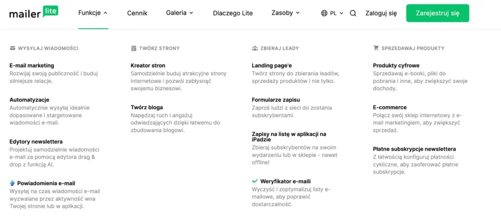 Główne funkcje MailerLite: edytor drag and drop, automatyzacje, formularze i landing page