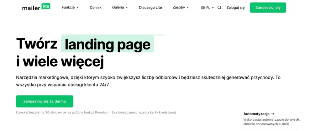 Strona główna MailerLite – narzędzie do e-mail marketingu, landing page i stron www